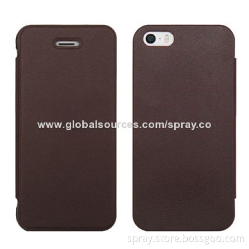 Leather flip cellphone case for iPhone5, textured PC case with matching color as PU leather